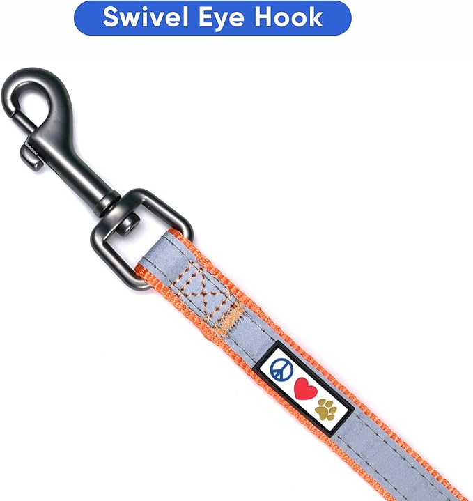 Pawtitas Personalized Orange Dog Leash 6 ft Custom ID Lead for Dogs & Puppies Reflective Comfortable Padded Handle Embroidered Name & Phone Number