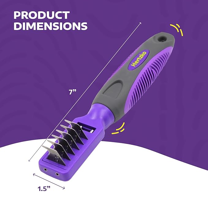 Hertzko Dematting Comb for Dogs Grooming Tool for Long and Short Haired Pets - Matted Cat Fur Remover for Small Dogs, Cats, and Rabbits - Tangle and Knot Remover Brush