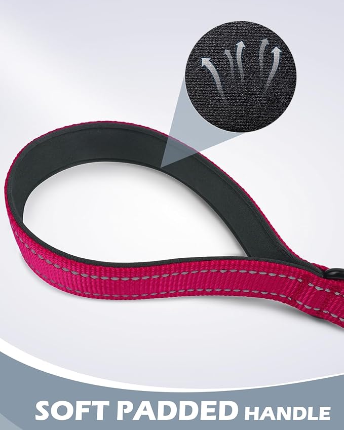Joytale Strong Short Dog Leash 1FT, 1.2 Inch Wide, Heavy Duty, Padded Handle for Traffic Control, Reflective Leash for Medium and Large Dogs Walking Training,Hot Pink
