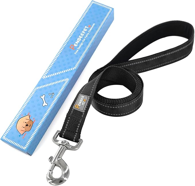 Dog Leash 6 FT Padded Handle Nylon Reflective Dogs Leashes for Large Dogs Black