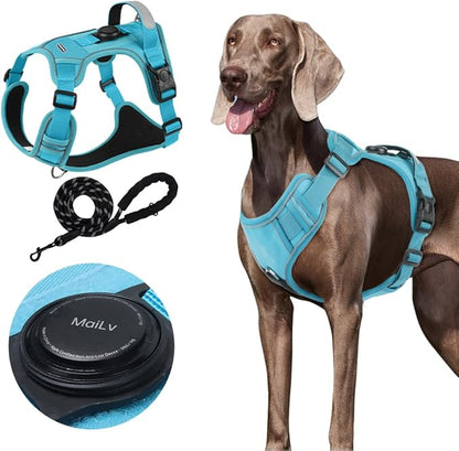 Airtag Dog Harness Chest Plate Reflective No Pull Harness with Leash for Extra Large Dogs (Steel Blue, L)