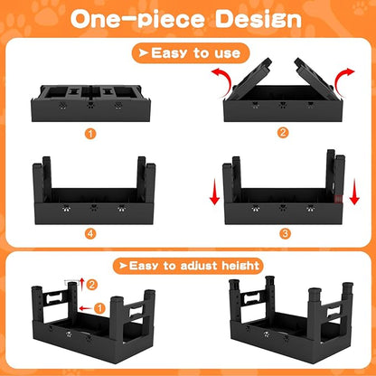 LAKIPETN Elevated Dog Bowls with Mat, Raised Dog Food Bowl Stand with 2 Stainless Steel Bowls, 5 Height Adjustable (3.1", 9", 10", 11", 12") Non-Slip Feeder Set for Medium and Large Dogs – Black