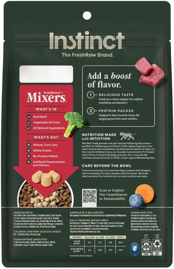 Instinct Raw Boost Mixers, Freeze Dried Dog Food Topper, Grain Free Recipe - All Natural Beef, 6 oz. Bag