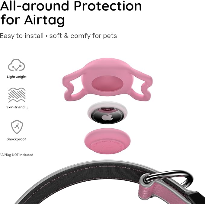 Reflective Dog Collar with Waterproof Air tagholder & Anti-Lost QR Code | Ultra-Durable | Soft Padded | Safety Locking Buckle | Fit Large Dogs (Neon Pink L(15.7"-23.6"))