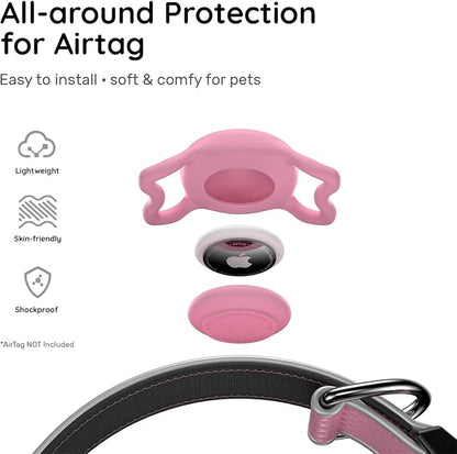 Airtag Dog Collar, IPX8 Waterproof Air Tag Dog Collar Holder | Reflective Ultra-Durable | Soft Padded | Safety Locking Buckle | Fit Miedium Dogs (Neon Pink M(12.6"-19.6"))