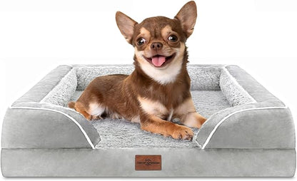 Comfort Expression Orthopedic Dog Bed for Small Dogs 24x16 Inch, Waterproof Egg Crate Foam Small Pet Bed with Removable Bolsters, Dog Couch with Washable Cover & Non-Slip Bottom, Grey White