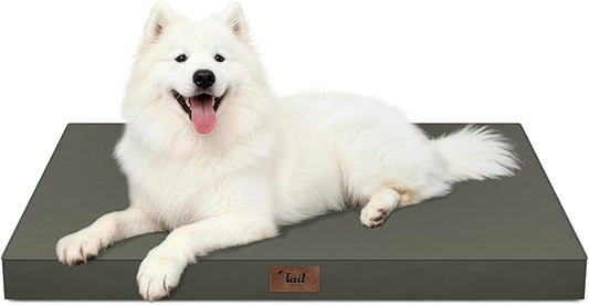 Tail Stories Outdoor Large Washable Dog Bed, Orthopedic Egg Crate Foam Dog Crate Mat for Large Dogs with Removable Oxford Cooling Cover, Brown