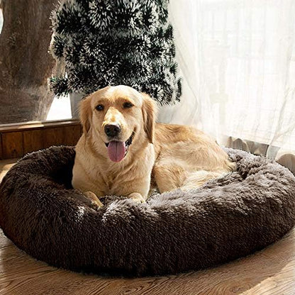 MFOX Calming Dog Bed (S/M/L/XL) for Medium and Large Dogs Comfortable Pet Bed Faux Fur Donut Cuddler Up to 15/30/50/90lbs