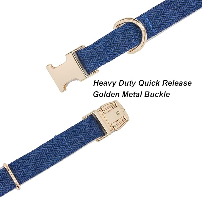 Ewinoom Soft Hemp Dog Collar and Leash Set Adjustable Woven Tweed Dog Collars with Metal Buckle and Lead for Small Medium Large Dogs,Royal Blue