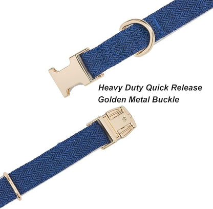 Soft Hemp Dog Collar and Leash Set Adjustable Woven Tweed Dog Collars with Metal Buckle and Lead for Small Medium Large Dogs,Royal Blue