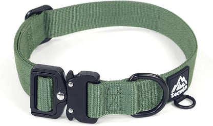 Heavy Duty Dog Collars for Medium and Large Dogs - Adjustable, Chew Proof Nylon Collar with Metal Quick Release Buckle and D-Ring for Dog Tags (Dark Green, XL)