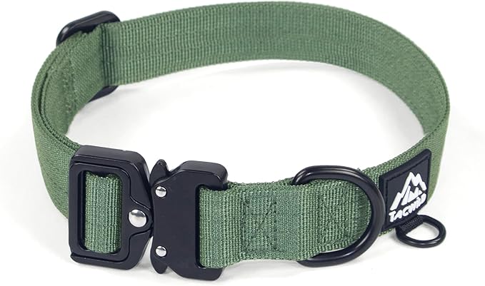 Medium Dog Collar Boy Girl - Adjustable, Chew Proof Nylon Collar with Metal Quick Release Buckle and D-Ring for Dog Tags (Dark Green, M)