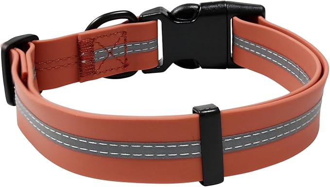 NIMBLE Dog Collar Waterproof Pet Collars Adjustable, Reflective, Durable Flex Poly Coated Nylon Basic Dog Collars 9 Colors in Size S/M/L (Medium (11.81”-18.5”inches), Apricot Brandy red)