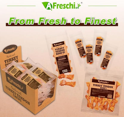 A Freschi srl Turkey Tendons for Dogs, USA-Sourced, Healthy Dog Treats, Rawhide-Free Puppy Chews, Long Lasting, All Natural, Hypoallergenic Dog Treats for Small Breeds, 40 Count Box Bone (S)