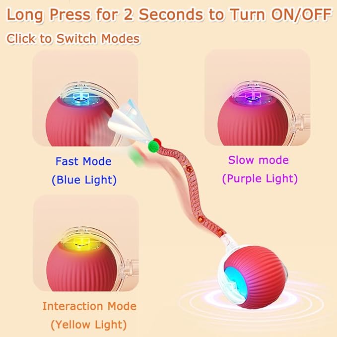 2PCS Interactive Cat Toys for Indoor Cats,New Generation Interactive Cat Ball Toy with Elastic Mesh Tail,Automatic Cat/Kitten Toys with Chirping & Motion Activate,Cat Toys for Bored Indoor,Red & Gray