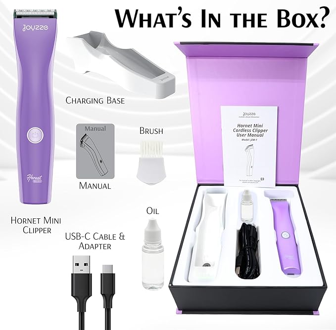 JOYZZE Hornet Mini Purple - Compact and Portable Pet Trimming Dog Clippers with Sharp Blades for Precise Trims, Ideal for Grooming on-the-go