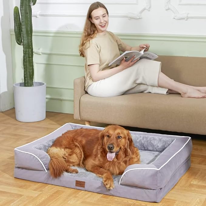 Comfort Expression Orthopedic Dog Bed for Extra Large Dogs 53x42 Inch, Waterproof Supportive Egg Crate Foam XXL Pet Bed with Removable Bolsters, Dog Couch with Washable Cover & Non-Slip Bottom, Purple