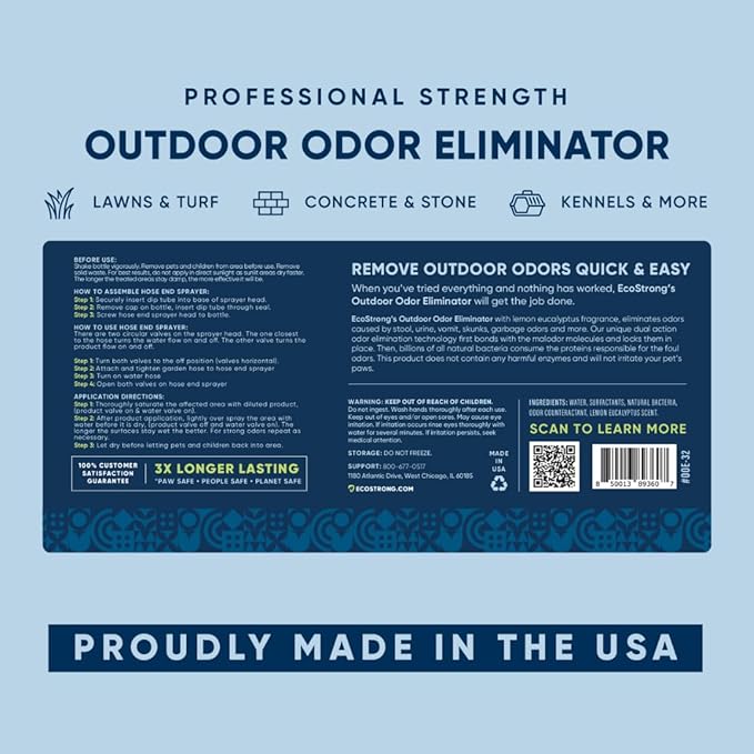 Eco Strong Outdoor Odor Eliminator Outside Dog Urine Enzyme Cleaner Powerful Pet, Cat, Animal Scent Deodorizer | Professional Strength for Yard, Turf, Kennels, Patios, Decks (160 oz Bundle w Sprayer)