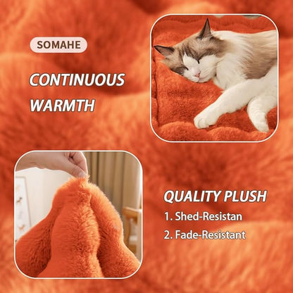 SOMAHE Self-Warming Cat Bed, Plush Faux Fur Pet Bed Mat with Anti-Slip Bottom, Ultra Soft Heated Pad for Cats & Kittens, Cozy Fluffy Bed for Window & Sills Couches, Machine Washable, 23x15 Inch Orange
