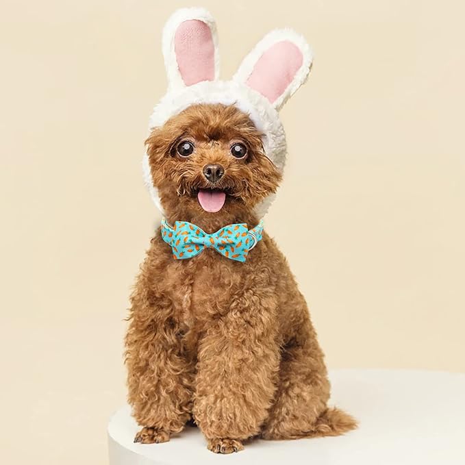 Easter Dog Collar with Bow Tie - Adjustable Easter Carrot Dog Collar Designer Bowtie Collar Metal Buckle Puppy Collars for Small Medium Large Dogs XS