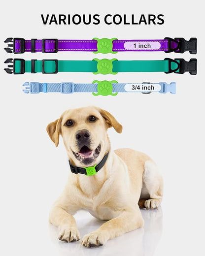 Dynmeow Dog Cat Collar Holder Compatible with Airtag, Anti-Lost Silcione Holder for 3/4-1" inch Wide Collar, Green, M(1 Pack)
