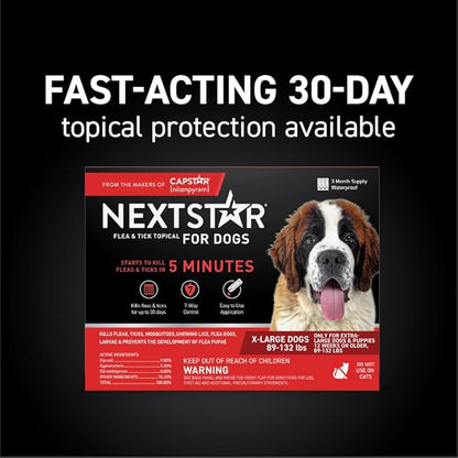 NEXTSTAR Flea and Tick Prevention for Dogs, Repellent & Control, Fast Acting Waterproof Topical Drops, Extra-Large Dog Flea & Tick Control, 3 Monthly Doses