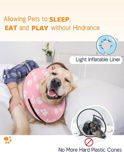 Supet Inflatable Dog Cone Collar for Large Medium Small Dogs, Soft Cone Collar for Dogs Cats, ECollar Doggie Neck Donut Dog Cone Alternative After Surgery