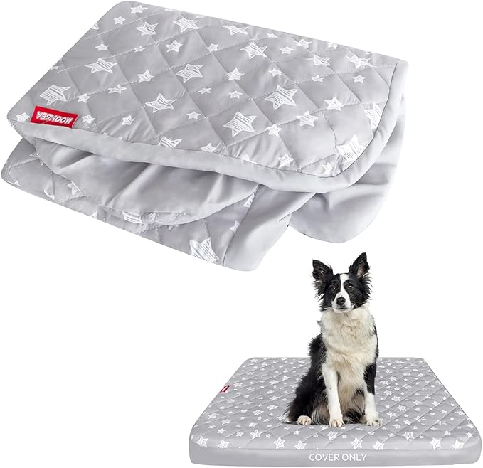 Waterproof Dog Bed Covers Replacement Washable Pet Hair Easy to Remove, Noiseless Quilted Puppy Pet Bed Cover Lovely Grey Star Print 29x41 Inches, for Dog/Cat, Cover Only