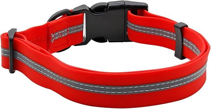 NIMBLE Dog Collar Waterproof Pet Collars Anti-Odor Durable Adjustable PVC & Polyester Soft with Reflective Cloth Stripe Basic Dog Collars S/M/L Sizes (Small (9.45”-14.17”inches), Candy Red)