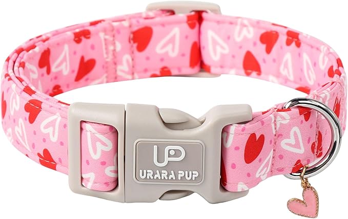 Valentine’s Dog Collar, Pink Heart Dog Collar with Quick Release, Valentine’s Gift Pet Girl Boy Dog Collar for Puppy Small Medium Dogs, Wedding Dog Collar