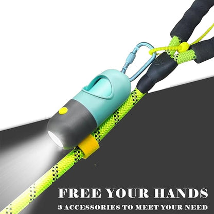 Dog Poop Bag Holder Dispenser with LED Flashlight - Night Visibility for Safe Evening Walks | Upgraded Hands-Free Leash Clip | Includes 15 Dog Waste Bags(Crystal Blue)