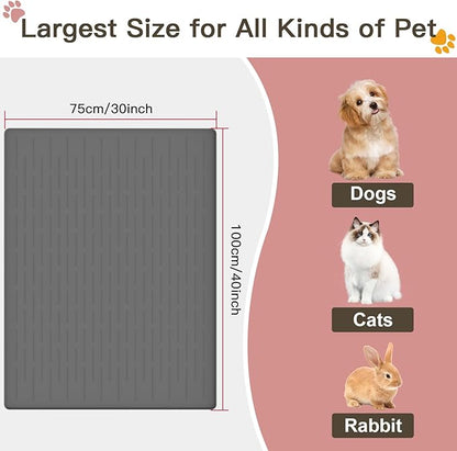 Largest Dog Food Mat, 39.5"x29.5" Silicone Dog and Cat Mat for Food and Water Bowls, Thinken Waterproof Non-Slip XXXL Pet Feeding Mat for Floors, Black