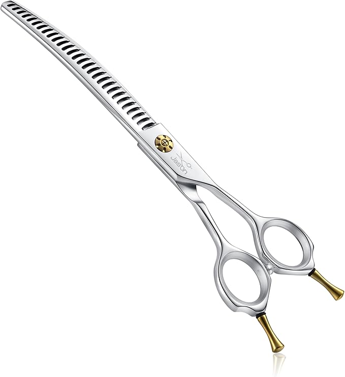 JASON 7" Dog Grooming Shears - Professional Down-curved Chunker Shears with 60%-65% Thinning Rate, Japanese 440C Stainless Steel Dog Grooming Chunkers with Adjustable Screw (28 Teeth, Silver) Gift