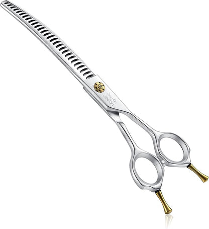 JASON 7" Dog Grooming Shears - Professional Down-curved Chunker Shears with 60%-65% Thinning Rate, Japanese 440C Stainless Steel Dog Grooming Chunkers with Adjustable Screw (28 Teeth, Silver) Gift
