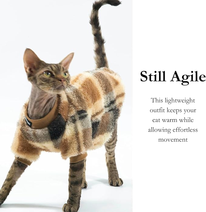 Hairless Cat Double-Sided Fleece Clothes, Soft Sweater Warm Jumpsuit Shirt Clothing for Sphynx & Devon Rex Winter & Fall (Green,XXL)