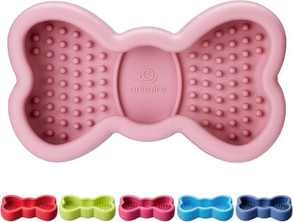 Lick Mat for Dogs, Animire Anti-Spilled Bow Tie Lick Bowls for Anxiety Relief, Silicone Slow Feeder Licking Pad with Suction Cups, Freezeable Dog Enrichment Toy for Boredom and Distraction(Pink,S)