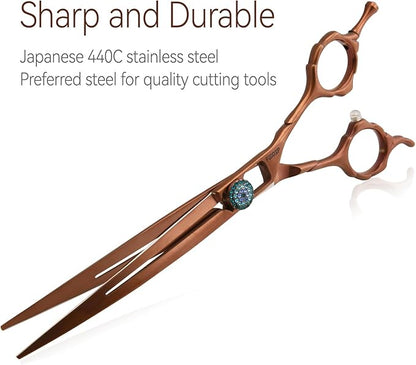 Curved Dog Grooming Scissors 7'' Downward 30° Professional Pet Grooming Trimming Shears for Dogs Suzhi Teddy High Cobalt Alloy Steel for Right Handed Groomers (7, Chocolate Curve)