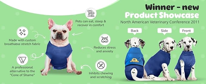 SurgiSnuggly Veterinary Invented Dog Surgery Recovery Suit for Female and Male Dogs,Spay,Neuter Dog Cone Onesie, Surgical Recovery Bodysuit for After Surgery Small,Medium,Large Dogs BB LS