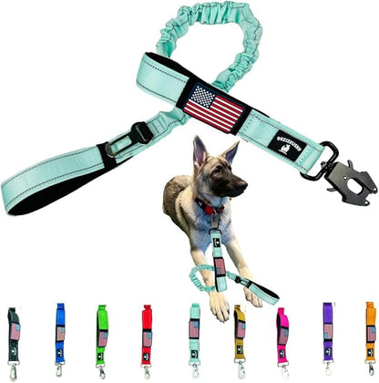 Heavy Duty Bungee Dog Leash - Shock Absorbing, Seat Belt Clip, Quick Release Frog Clasp, Double Padded Handles, for Large and Medium Dogs, Durable for Training, Walking, Car Safety, Outdoor Adventure