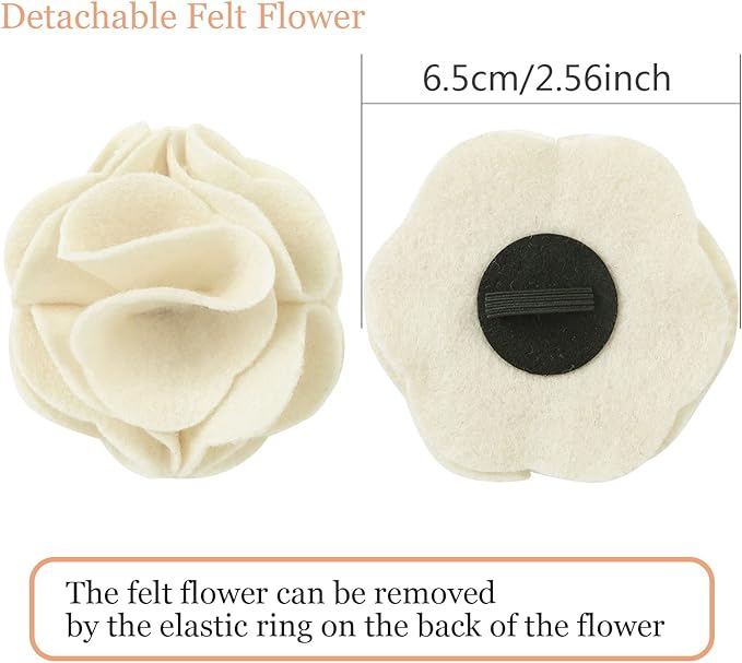 ARING PET Velvet Dog Collars, White Soft Pet Collar with Detachable Felt Flower Metal Buckle for Puppy Small Medium Large Boy Girl Dogs-S