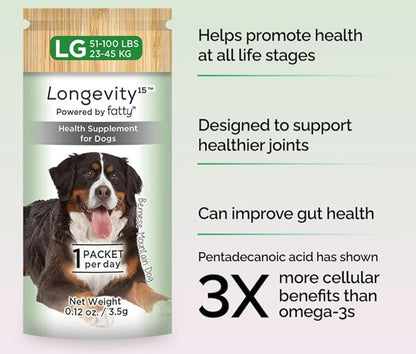 Longevity15 C15:0 Dog Health Supplement (30-Day Supply) & Yummy Combs Dog Dental Treats (8oz Bag) for Medium Dogs – C15:0 Fatty Acid for Daily Wellness, Food Topper – VOHC Approved Oral Care Treat