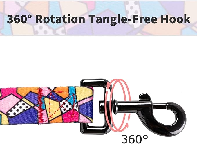 Ihoming Dog Collar and Leash Set for Daily Outdoor Walking Running Training, Geometric Design for Large Boys Girls Dogs Cats Pets, L-Up to 80LBS
