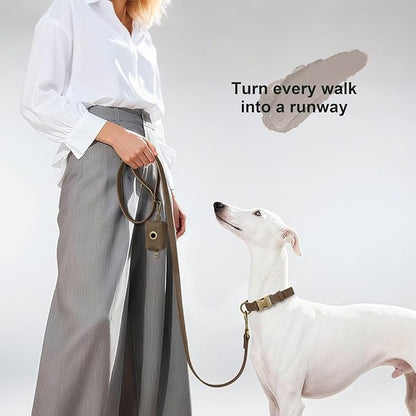 Didog Stylish PU Leather Dog Leash for Large Dogs, Easy to Clean 5ft Dog Leashes for Medium Dogs, Fashionable and Elegant for Walking, Running and Training,Brown, M
