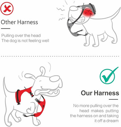 PoyPet No Pull Dog Harness, [Release on Neck] Reflective Adjustable No Choke Pet Vest with Front & Back 2 Leash Attachments, Soft Control Training Handle for Small Medium Large Dogs(Light Pink,S)