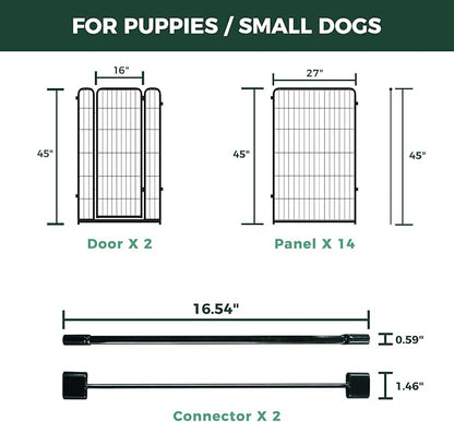 FXW Homeplus Unleashed Indoor Dog Playpen - Stress-Free and Safe Play, Heavy Duty 45 Inch 16 Panels Dog Pen with Connectors (Pack of 2) for Large Dogs, Black│Patented