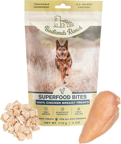 BADLANDS RANCH by Katherine Heigl – Superfood Bite Freeze-Dried Raw Chicken Breast Dog Treats – High Protein Single-Ingredient Snacks for Training, Rewards & Daily Wellness – 4 oz (Pack of 4)