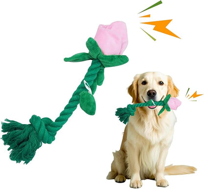 Rose Flower Plush Squeaky Dog Toys with Crink Paper for Small Medium Large Dogs