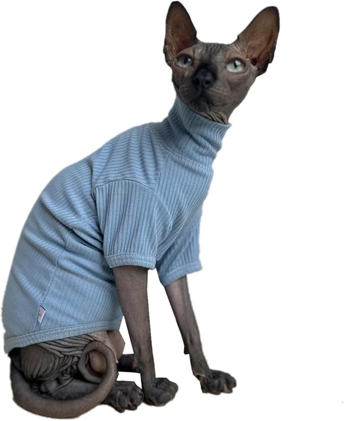 Sphynx Hairless Cats Shirt Cotton Cat Turtleneck Sweater Pullover Kitten T-Shirts with Sleeves Cat Pajamas Jumpsuit for Sphynx