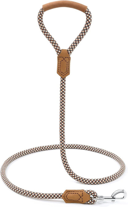 Mile High Life | Premium Leather Dog Leash | Strong Rope Leash | Leather Handle | Zinc Alloy Strong Clasp | Small Medium Large Dogs | 4/5/6 Feet(Brown, 48 Inch (Pack of 1))