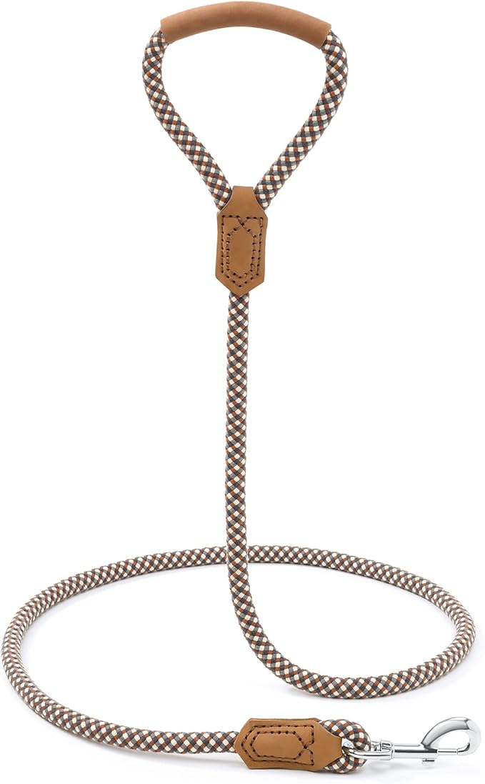 Mile High Life | Premium Leather Dog Leash | Strong Rope Leash | Leather Handle | Zinc Alloy Strong Clasp | Small Medium Large Dogs | 4/5/6 Feet(Brown, 72 Inch (Pack of 1))